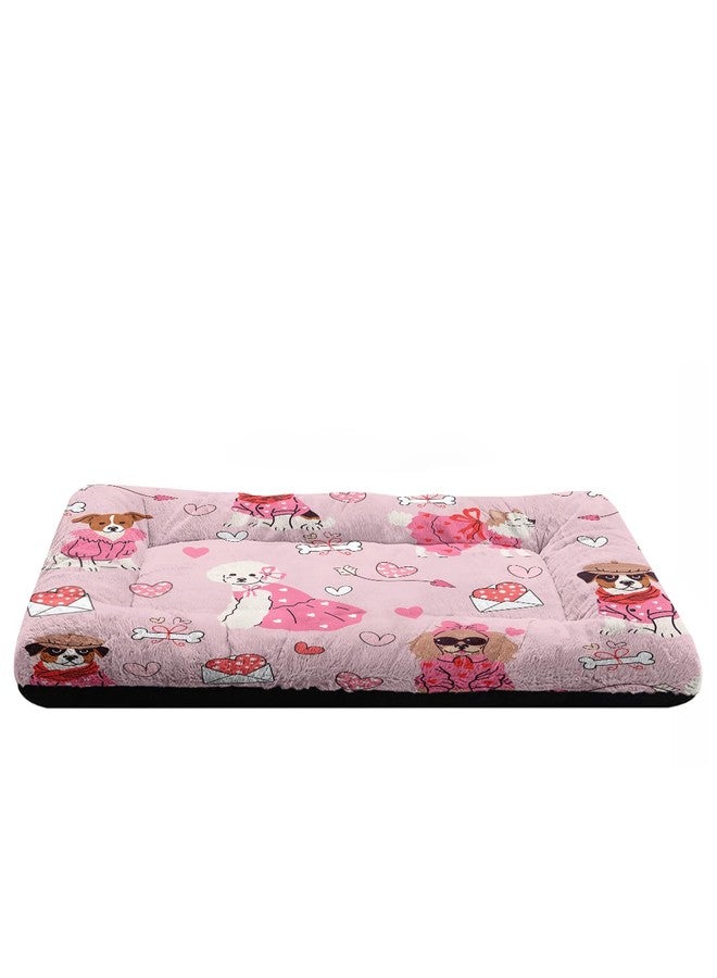 QOOMO Pink Love Dog Bed for Indoor, Washable Crate Pad Cartoon Dog Bed Mat for 30 x 26 Inches - Image 5